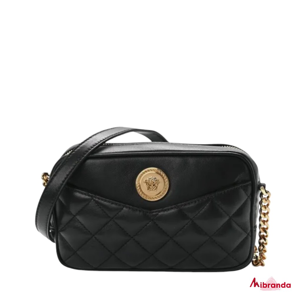 Bolso small camera bag, en piel acolchada negra, de Versace. K11453 - Imagen 2