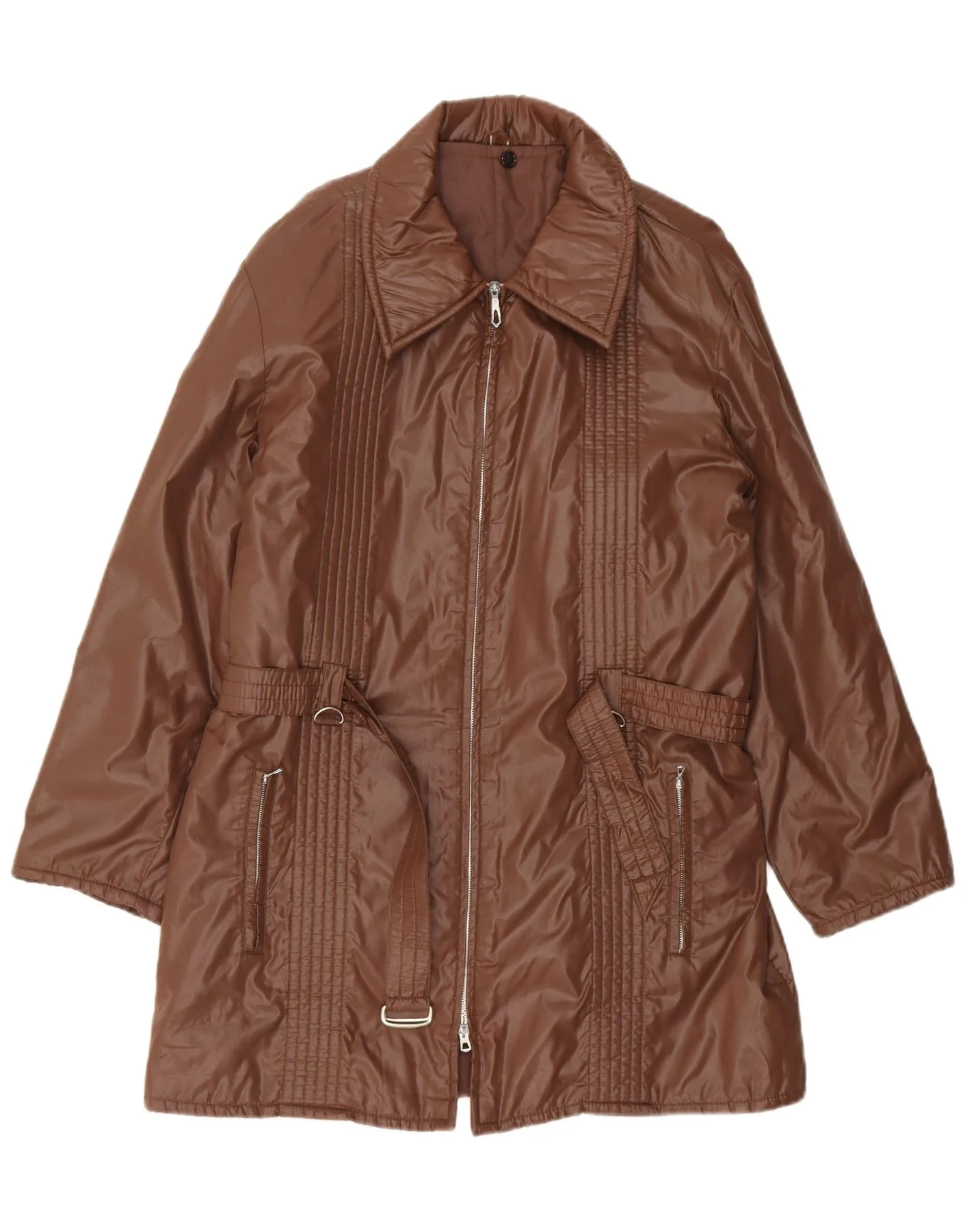 VINTAGE Womens Overcoat UK 20 2XL Brown Polyamide