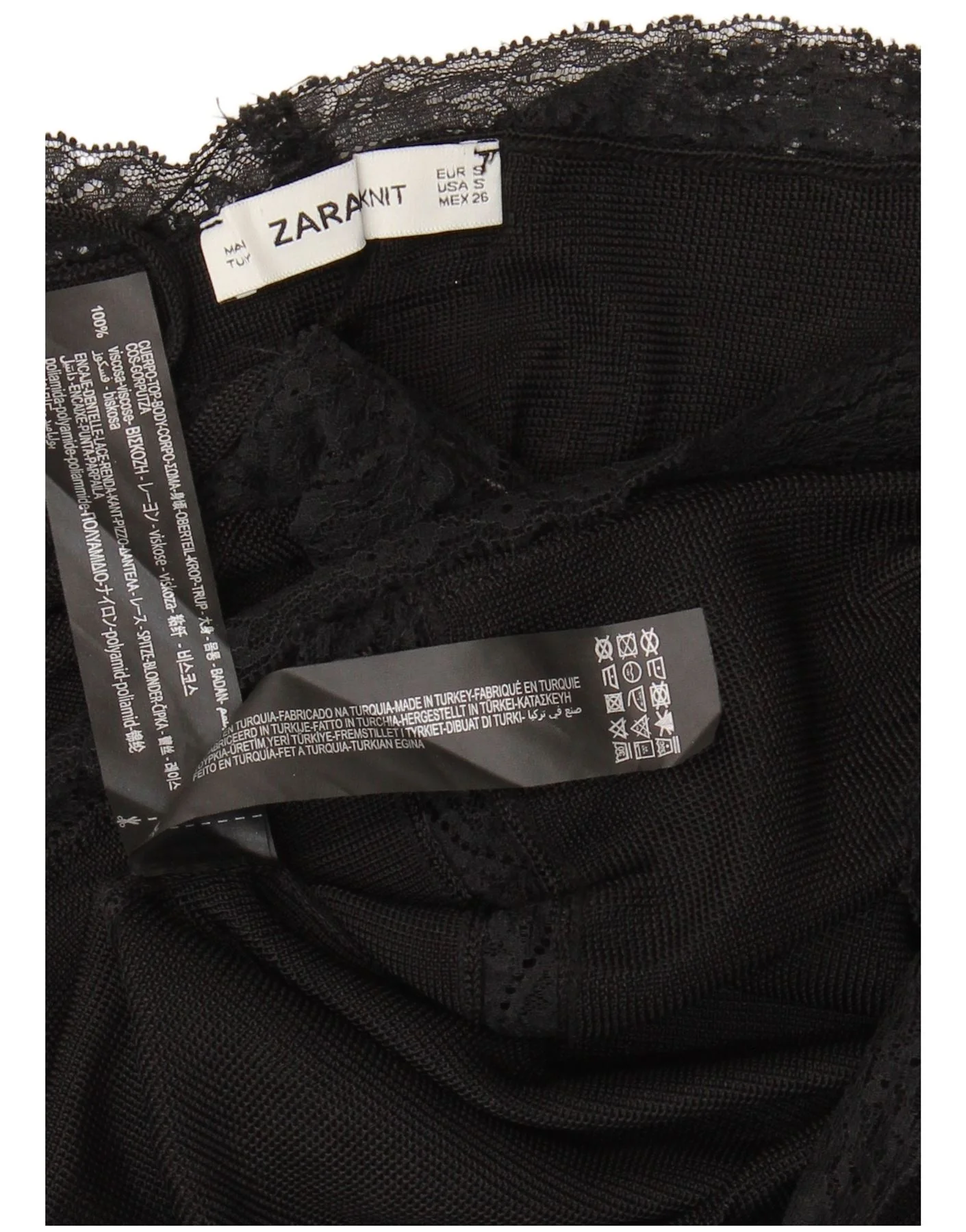 ZARA Womens Crop Cami Top UK 8 Small Black Viscose - Imagen 3