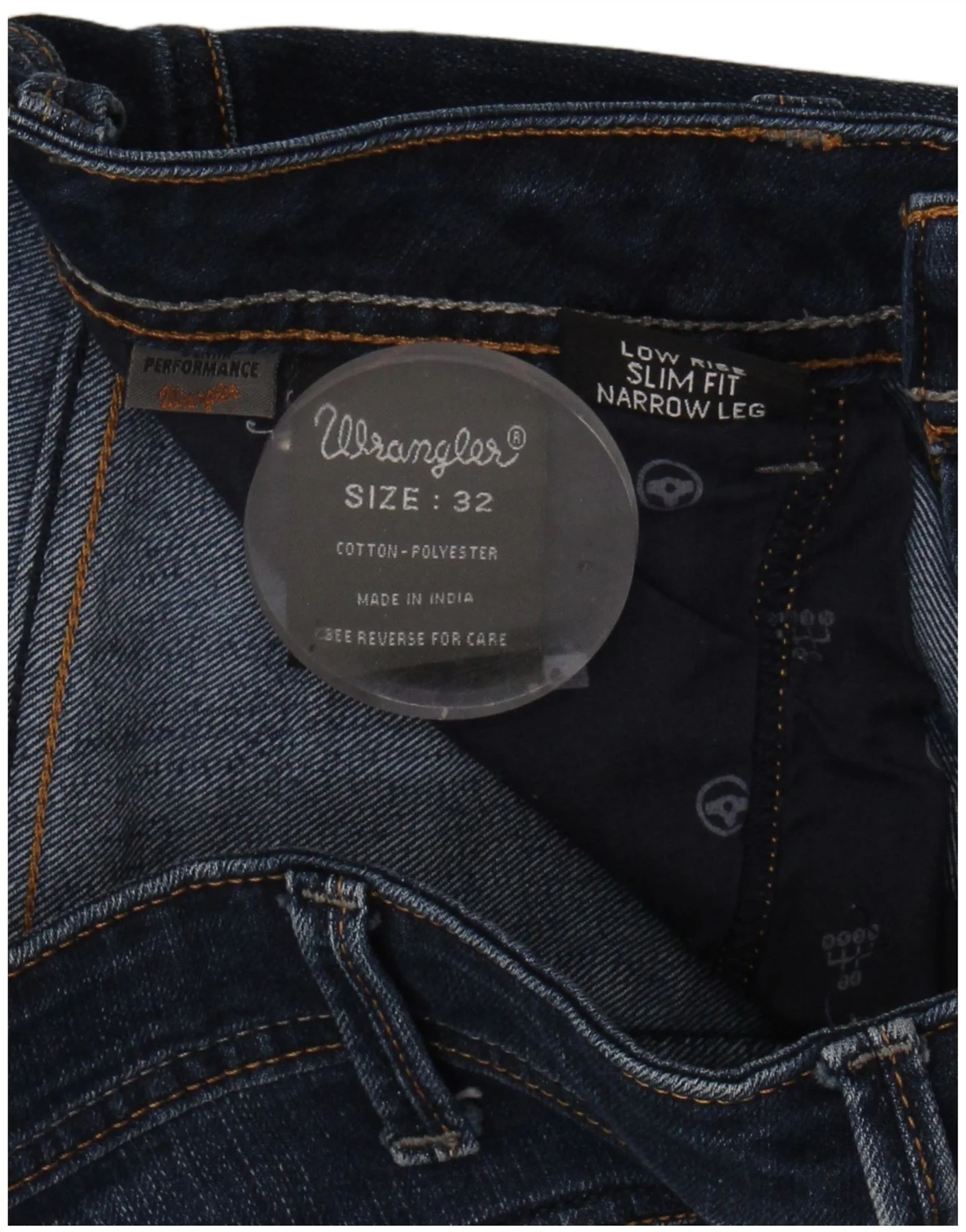 WRANGLER Mens Low Waist Narrow Fit Slim Jeans W32 L32 Navy Blue Cotton - Imagen 3