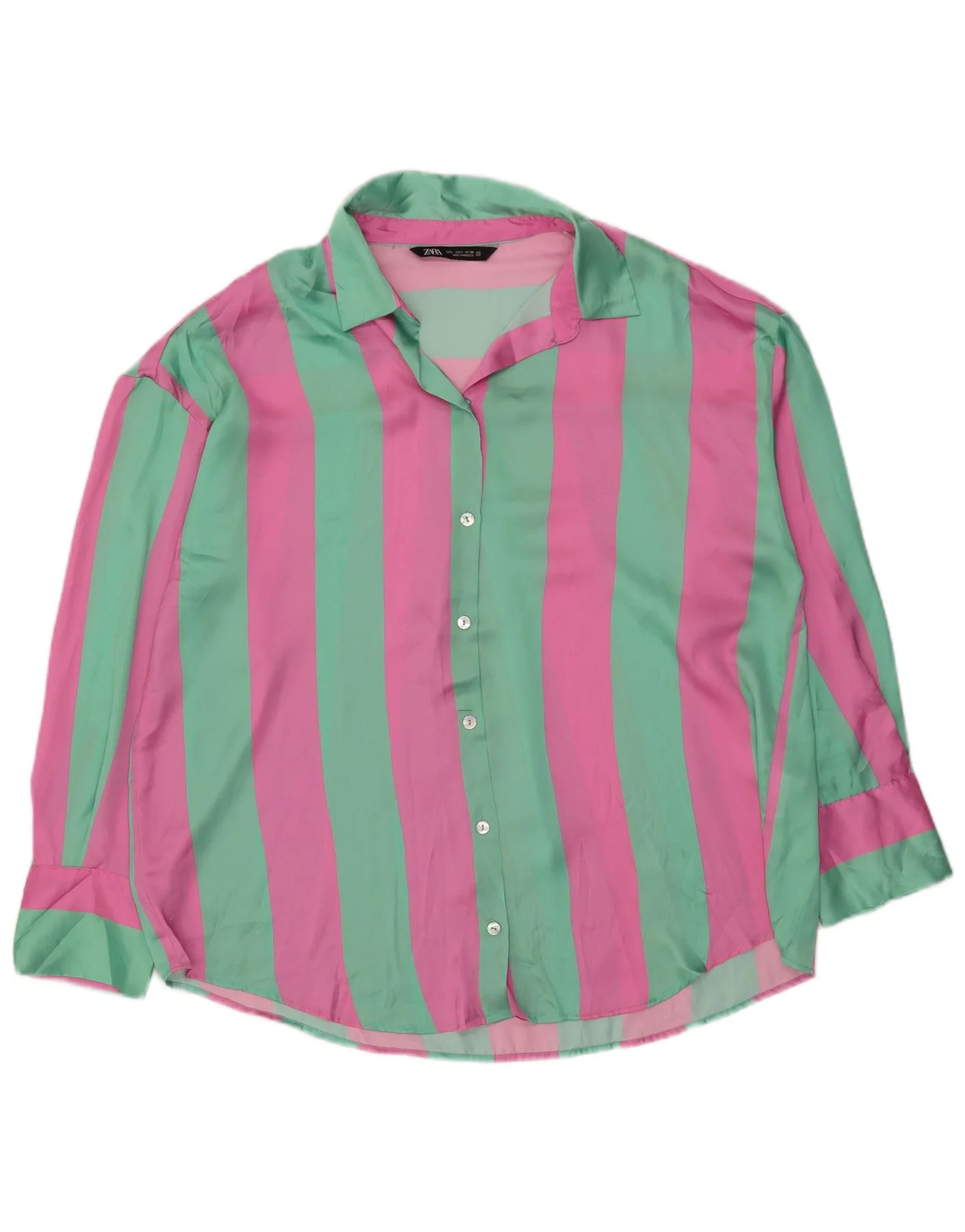 ZARA Womens Oversized Shirt Blouse UK 16 Large Multicoloured Striped